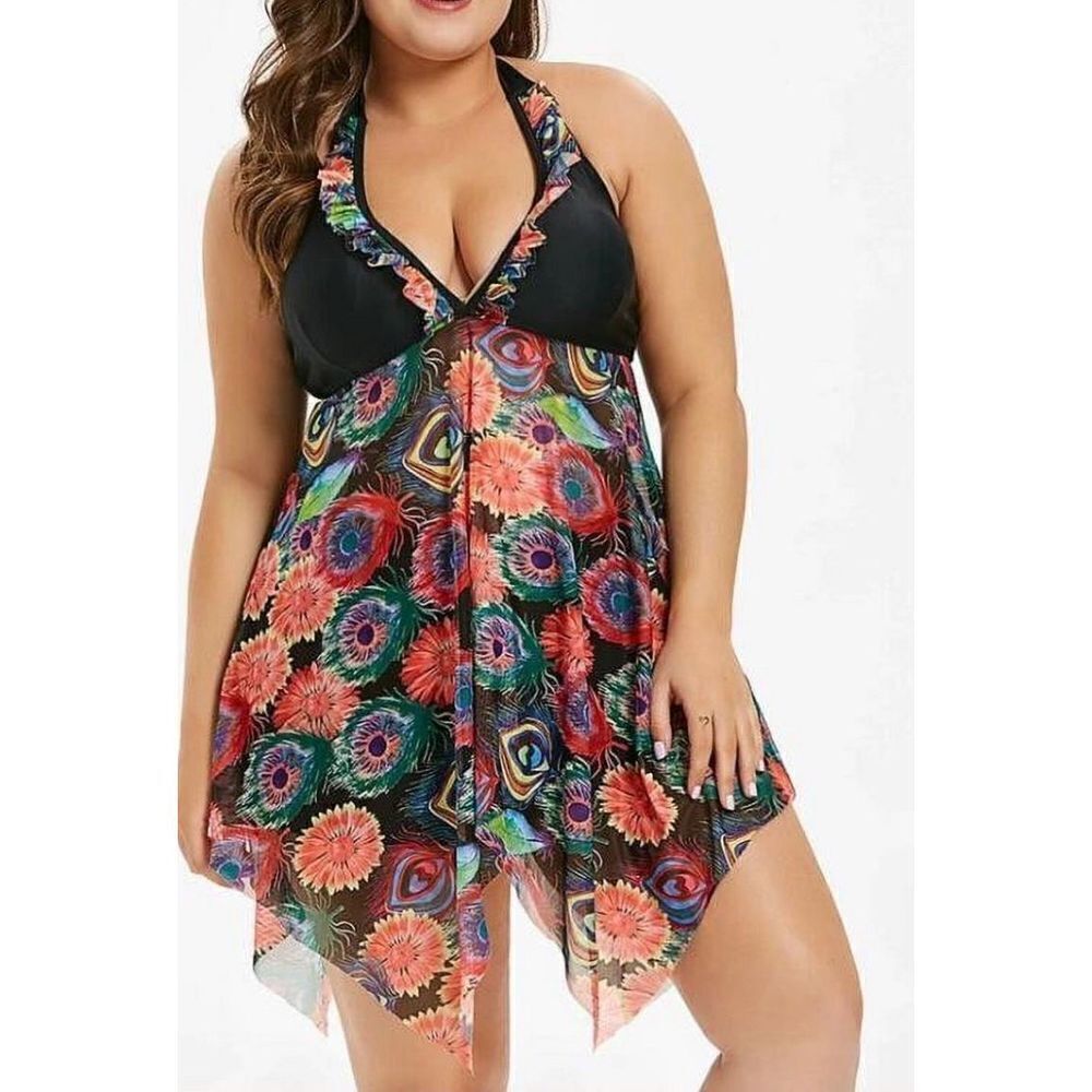 Rose Gal SUNFLOWER PRINT BACKLESS TOP SWIMWEAR SUNFLOWERS PRINT SIZE 1X